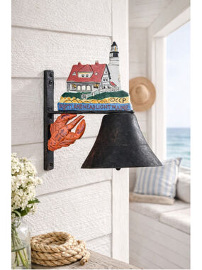 Vintage Cast Iron Maine Lighthouse Wall Mount Dinner Bell, Antique, Missing Tang